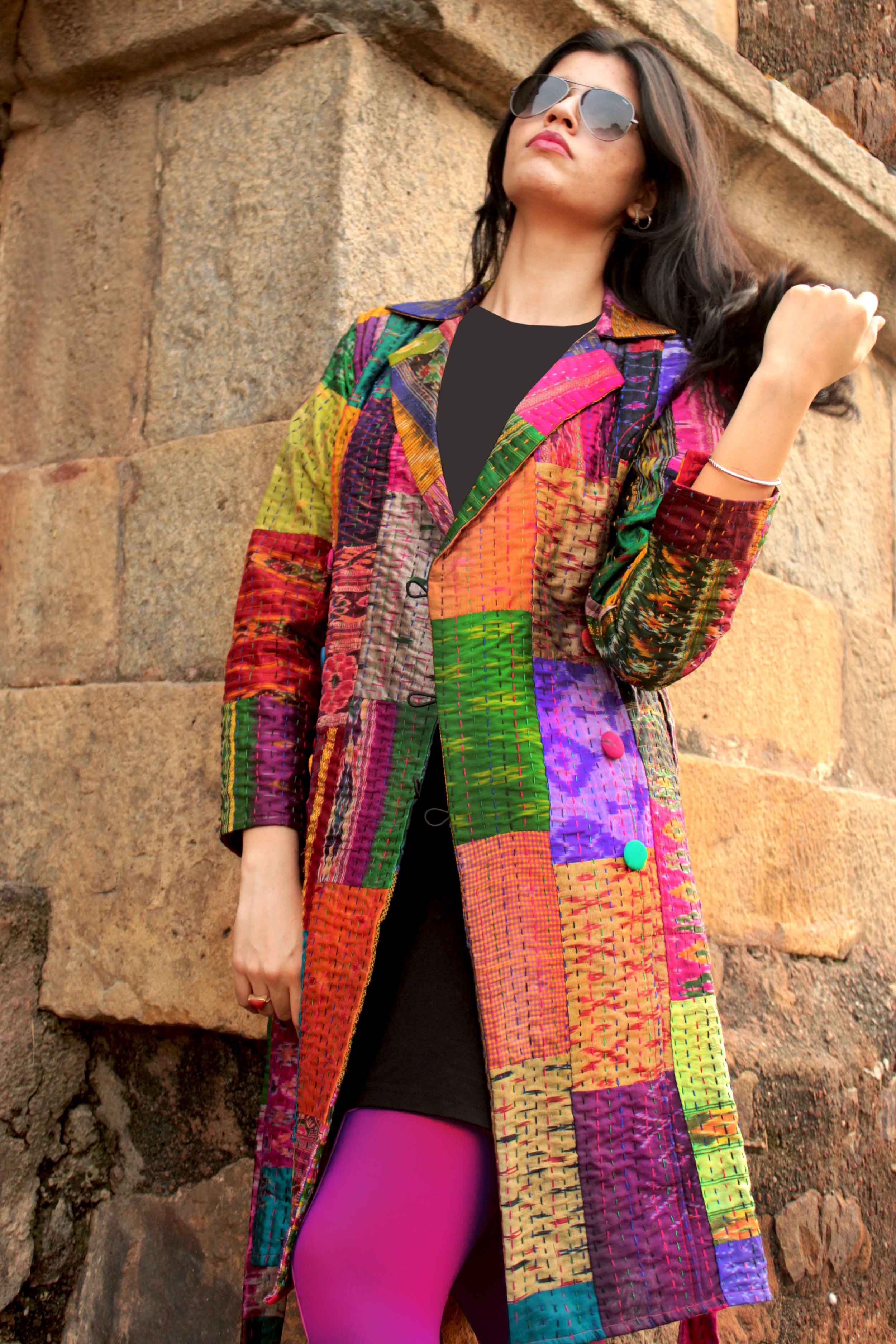 Hennessy - Enigmatic Multicolour Patola Silk Patchwork Kantha