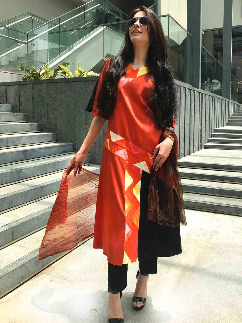 RHONDA MANHATTAN WALK HANDWOVEN COTTON PATCHWORK KURTI