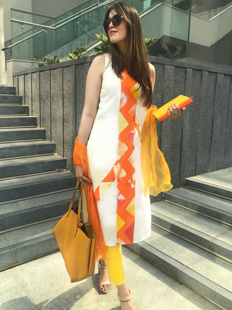 RACHEL MANHATTAN WALK HANDWOVEN COTTON PATCHWORK KURTI