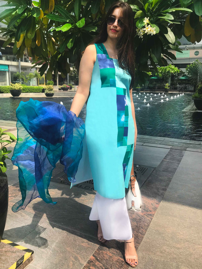 RHEA MANHATTAN WALK HANDWOVEN COTTON PATCHWORK KURTI