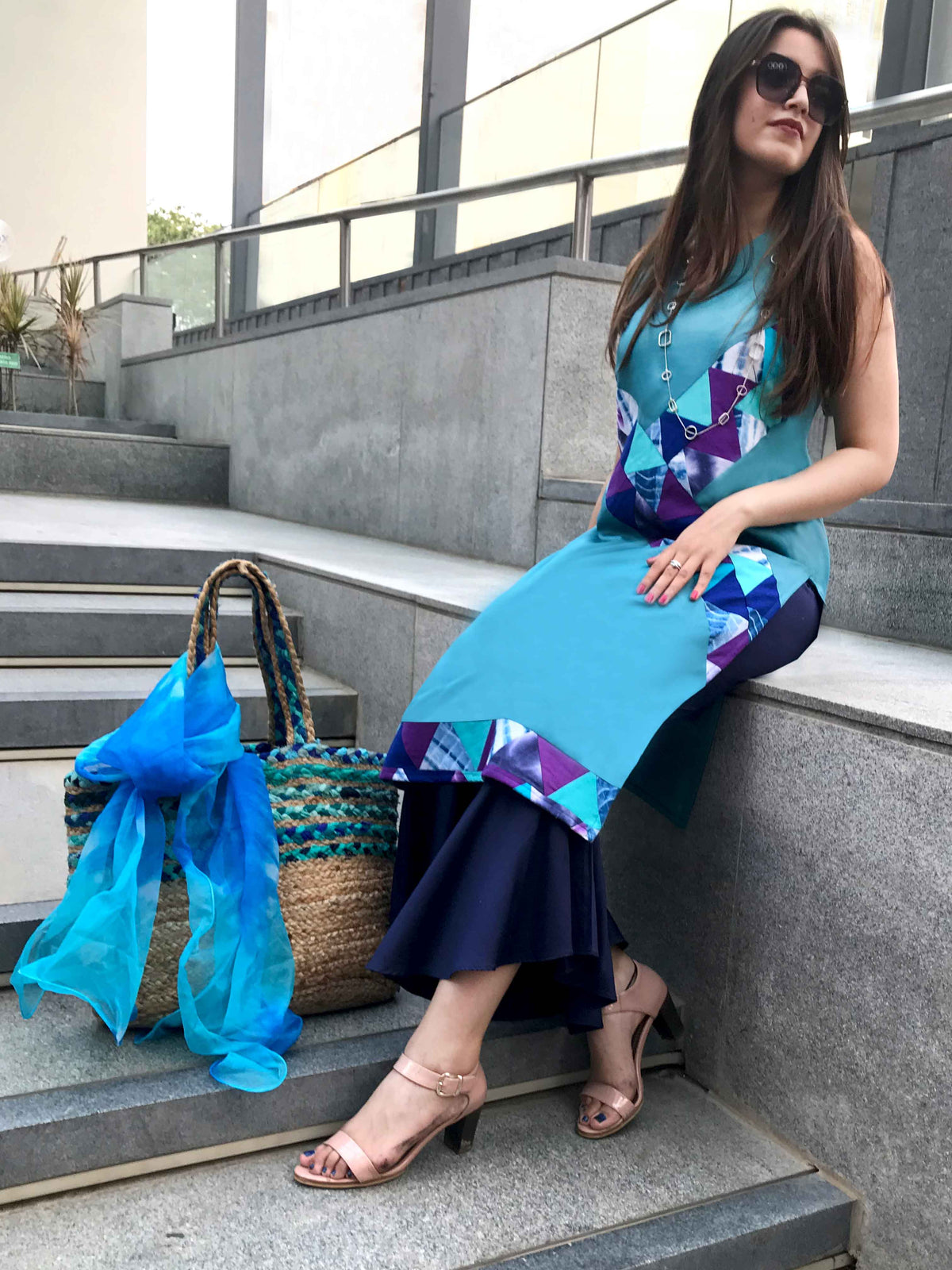 RYLEE MANHATTAN WALK HANDWOVEN COTTON PATCHWORK KURTI