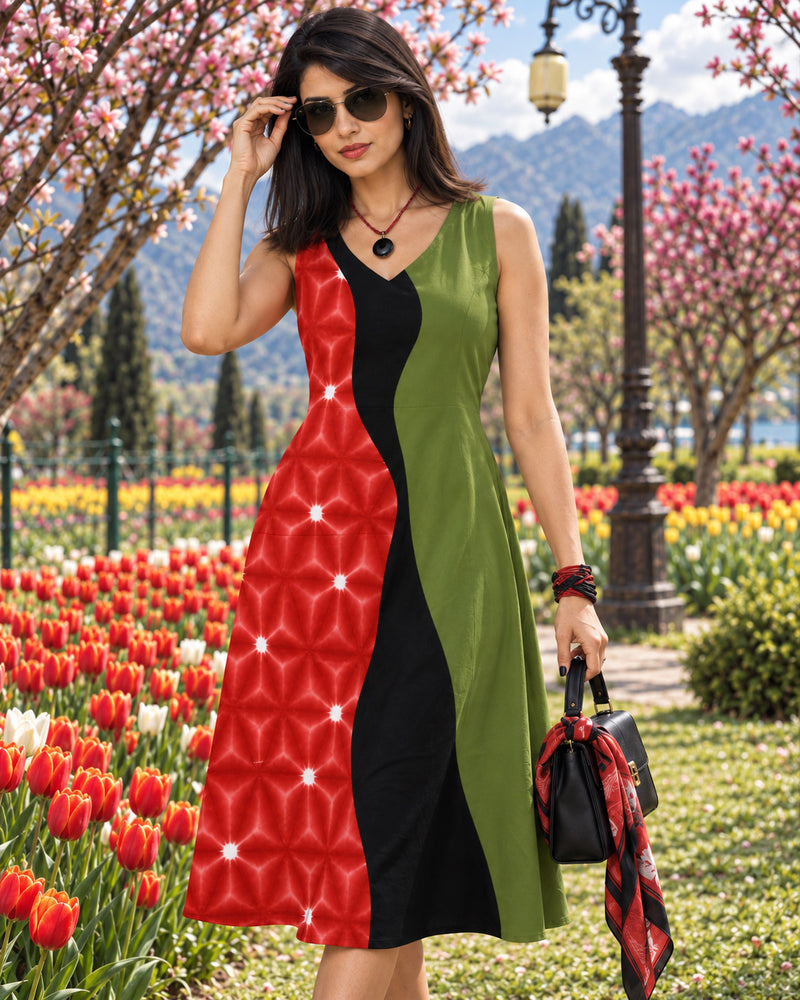 KACEY COLORS OF CELEBRATION HAND WOVEN COTTON PATCHWORK DRESS