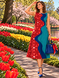 KERSTIN COLORS OF CELEBRATION HAND WOVEN COTTON PATCHWORK DRESS