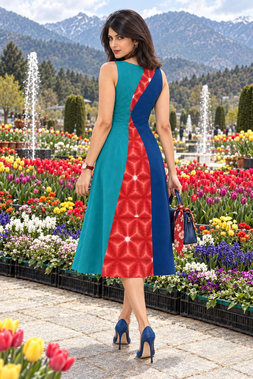 KERSTIN COLORS OF CELEBRATION HAND WOVEN COTTON PATCHWORK DRESS