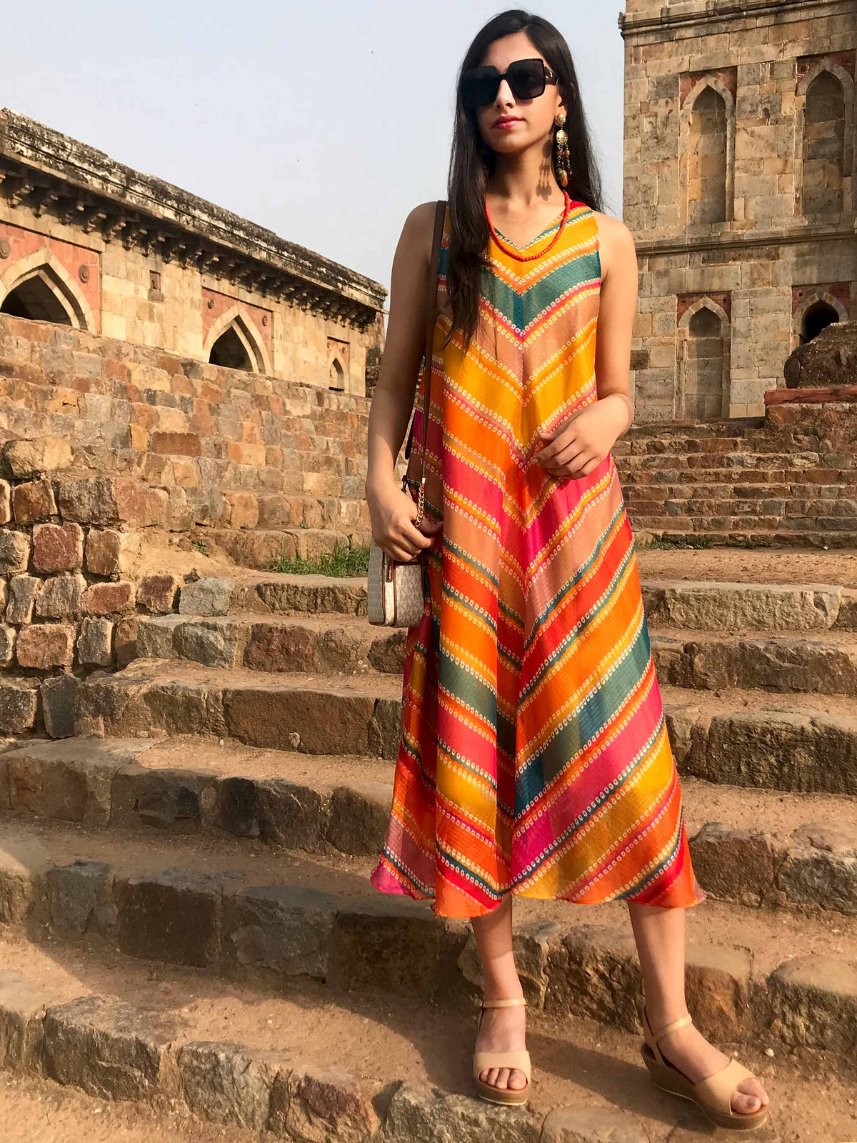 SANDRA SANTORINI STRIPES SILK KOTA DORIA REVERSIBLE DRESS