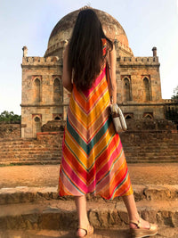 SANDRA SANTORINI STRIPES SILK KOTA DORIA REVERSIBLE DRESS