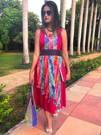 SERENA SANTORINI STRIPES SILK KOTA DORIA DRESS