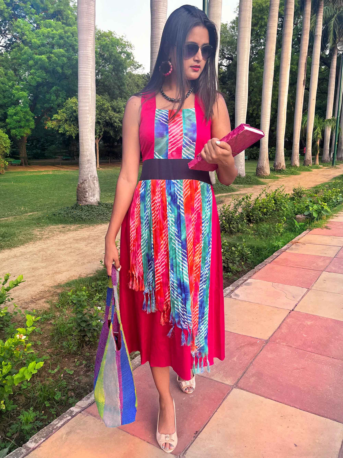 SERENA SANTORINI STRIPES SILK KOTA DORIA DRESS