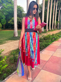 SERENA SANTORINI STRIPES SILK KOTA DORIA DRESS