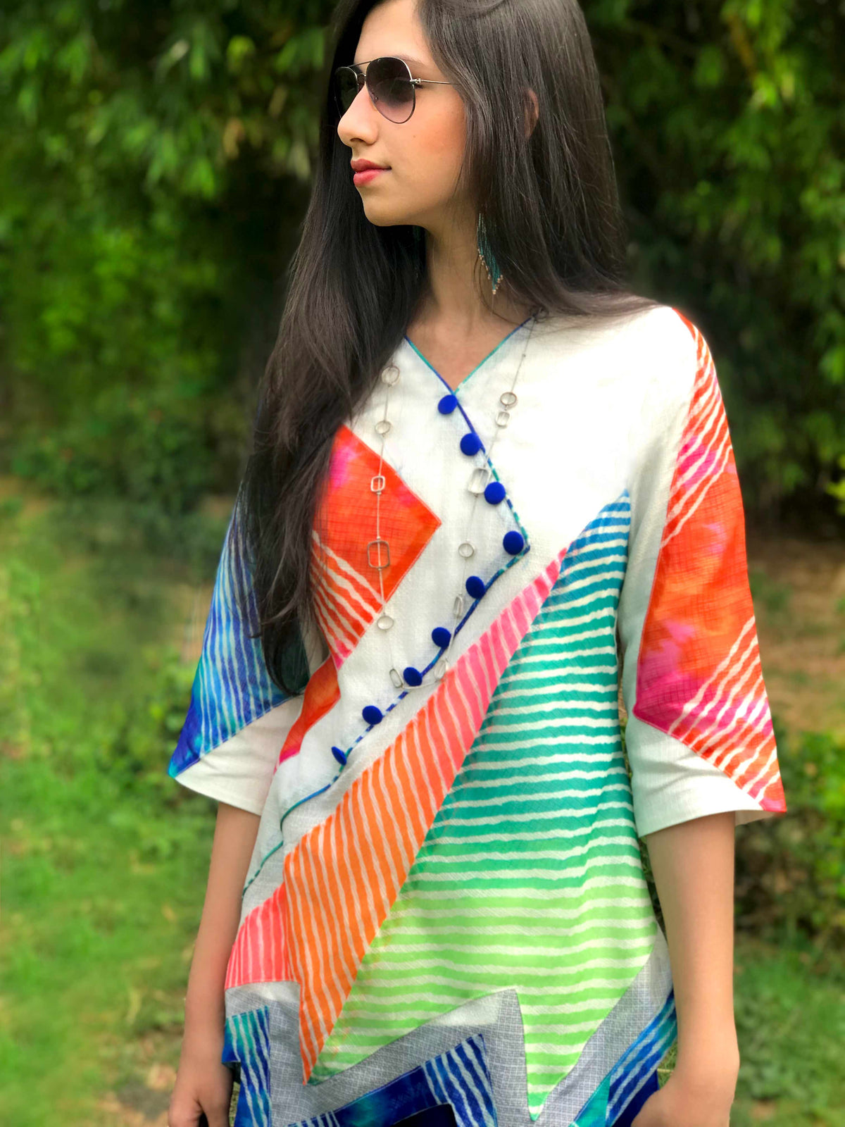 SAMANTHA SANTORINI STRIPES SILK KOTA DORIA TUNIC