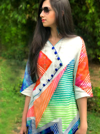 SAMANTHA SANTORINI STRIPES SILK KOTA DORIA TUNIC