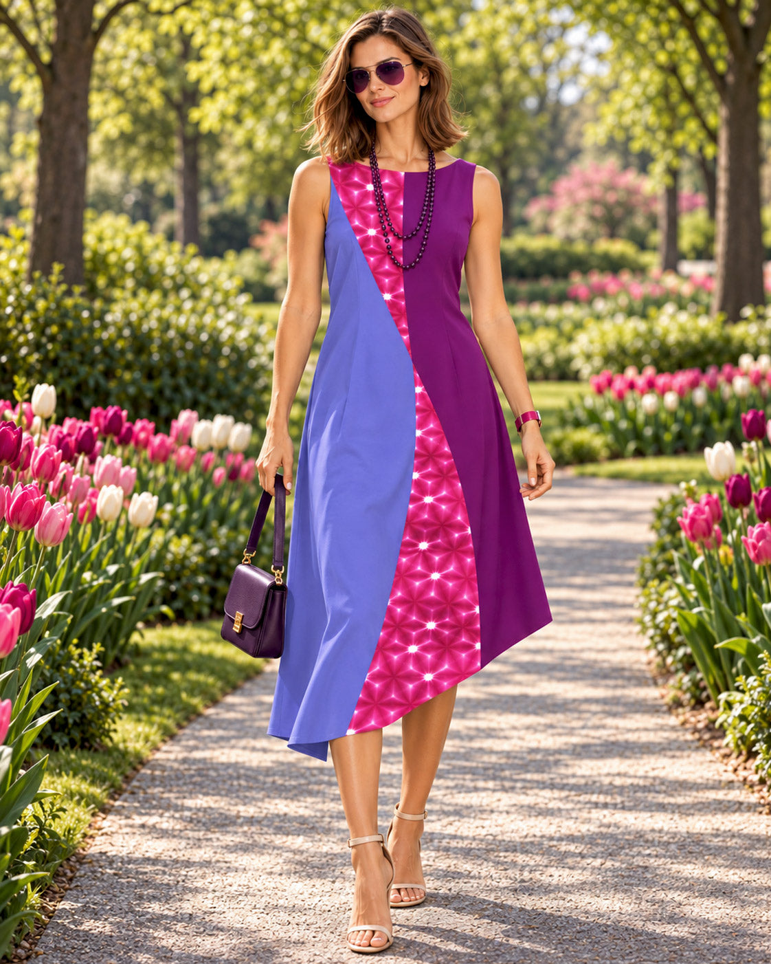 KRISSY COLORS OF CELEBRATION HAND WOVEN COTTON PATCHWORK DRESS