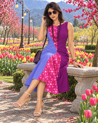 KRISSY COLORS OF CELEBRATION HAND WOVEN COTTON PATCHWORK DRESS