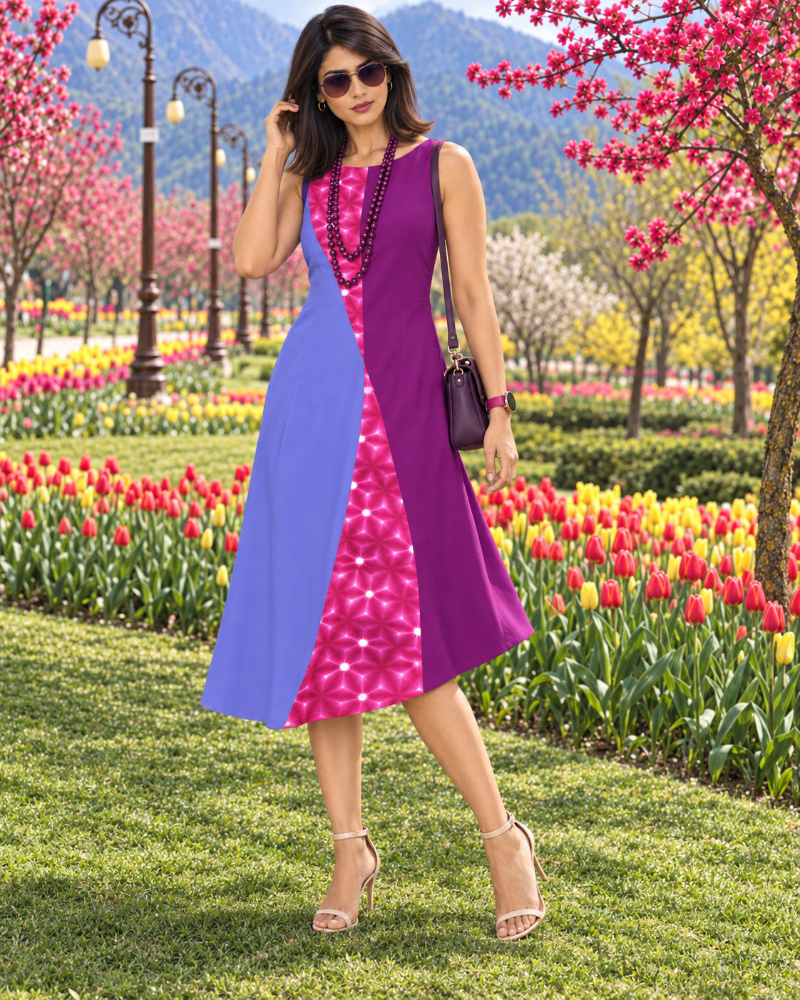 KRISSY COLORS OF CELEBRATION HAND WOVEN COTTON PATCHWORK DRESS