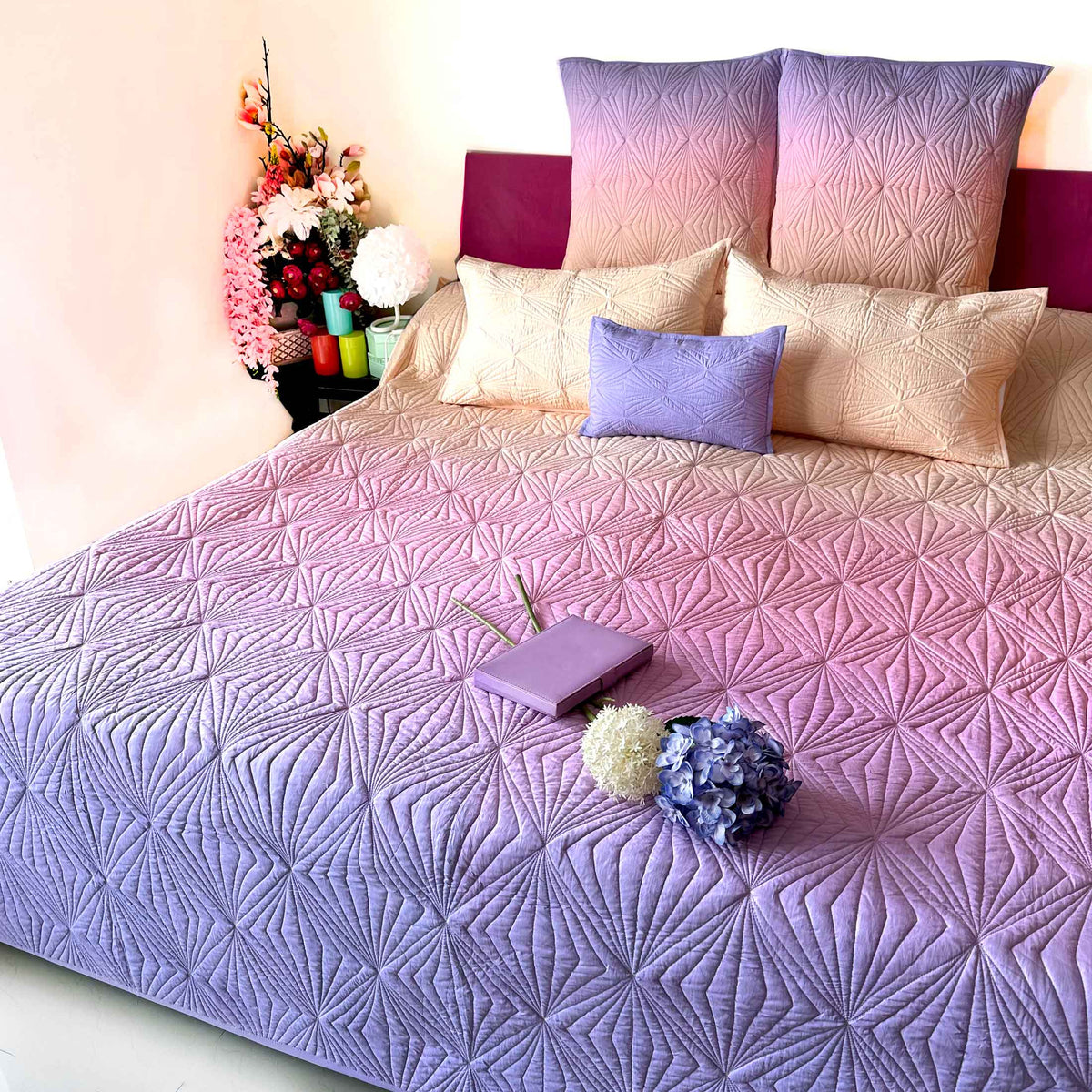 SIMONE NORTHERN LIGHTS OMBRE QUILTED BEDCOVER SET