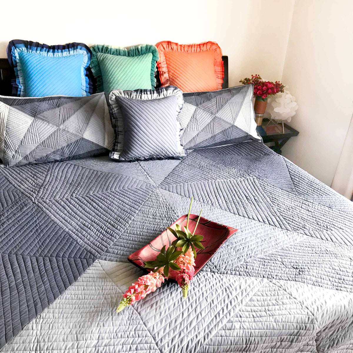 KAREN COPENHAGEN MELANGE PATCHWORK QUILTED BEDCOVER SET