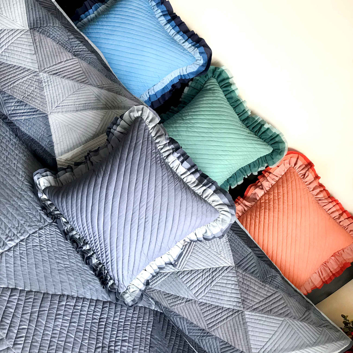 KAREN COPENHAGEN MELANGE PATCHWORK QUILTED BEDCOVER SET