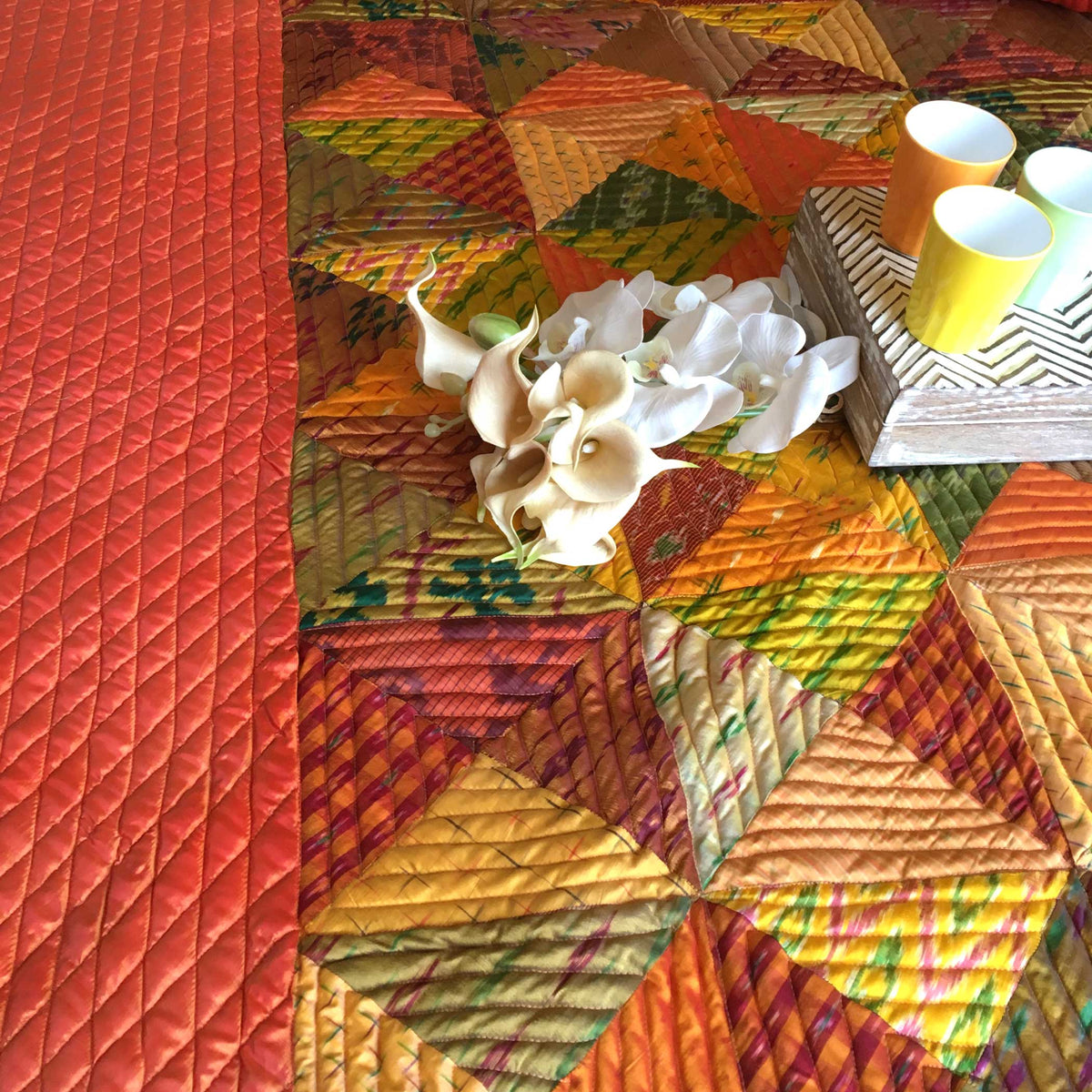 VIANNA LOVE ALWAYS PATOLA SILK QUILTED BEDCOVER SET