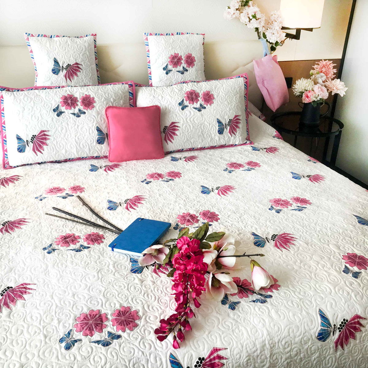 PRISCILLA PARISIAN PANACHE CARNATION PINK 6 PIECE QUILTED BEDCOVER SET