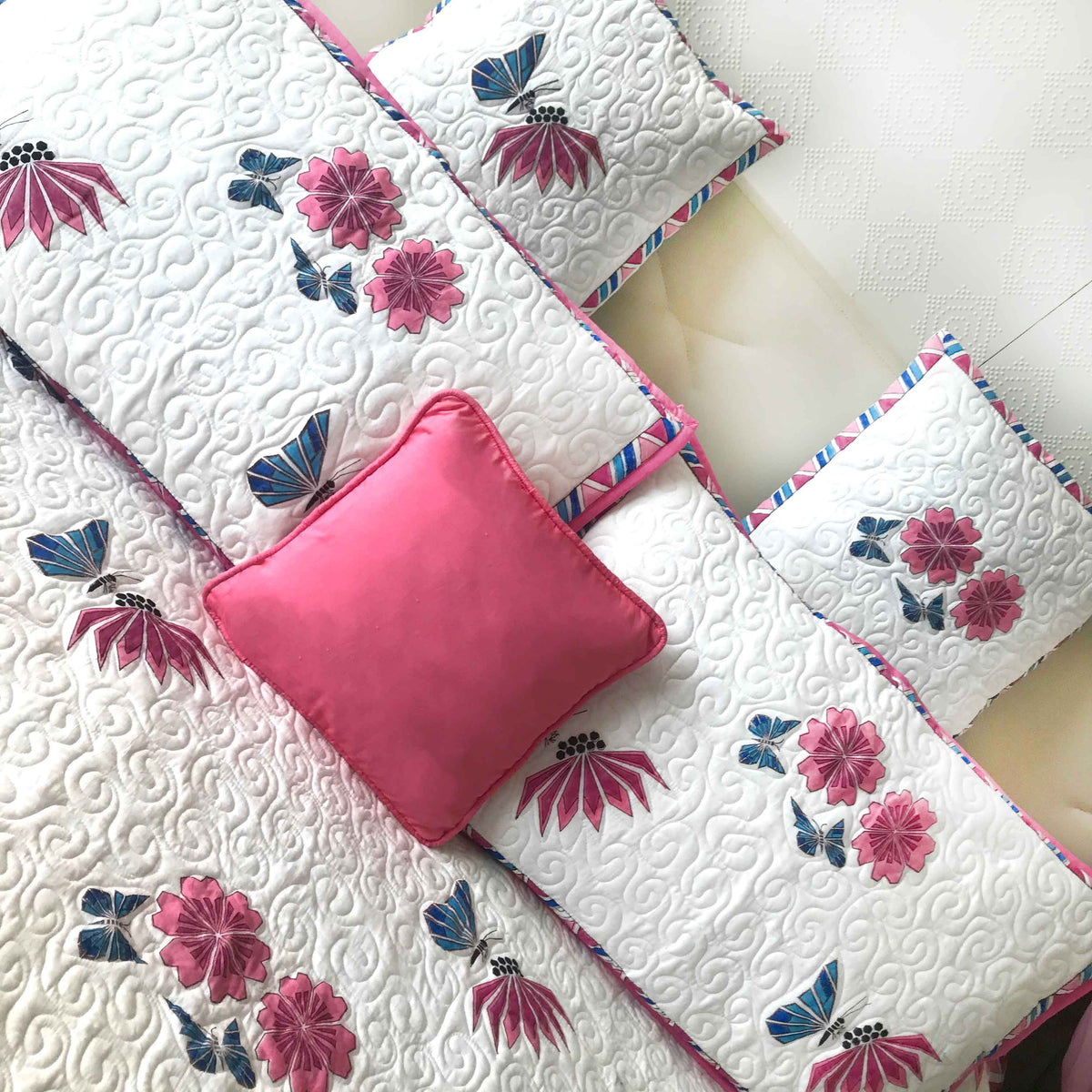 PRISCILLA PARISIAN PANACHE CARNATION PINK 6 PIECE QUILTED BEDCOVER SET