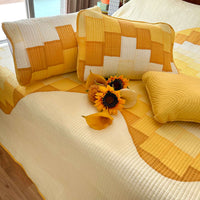 RUBEN CALIFORNIAN SUNSET YELLOW PATCHWORK QUILTED BEDCOVER SET