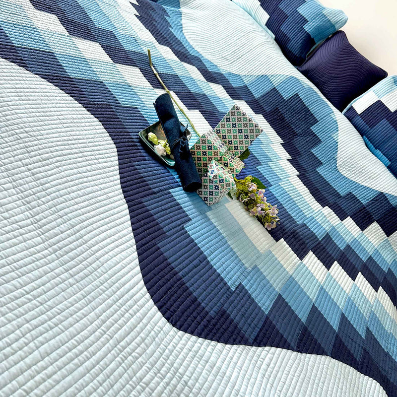 RAYMOND MALDIVIAN BLUE PATCHWORK QUILTED BEDCOVER SET