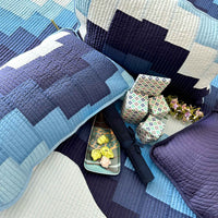 RAYMOND MALDIVIAN BLUE PATCHWORK QUILTED BEDCOVER SET
