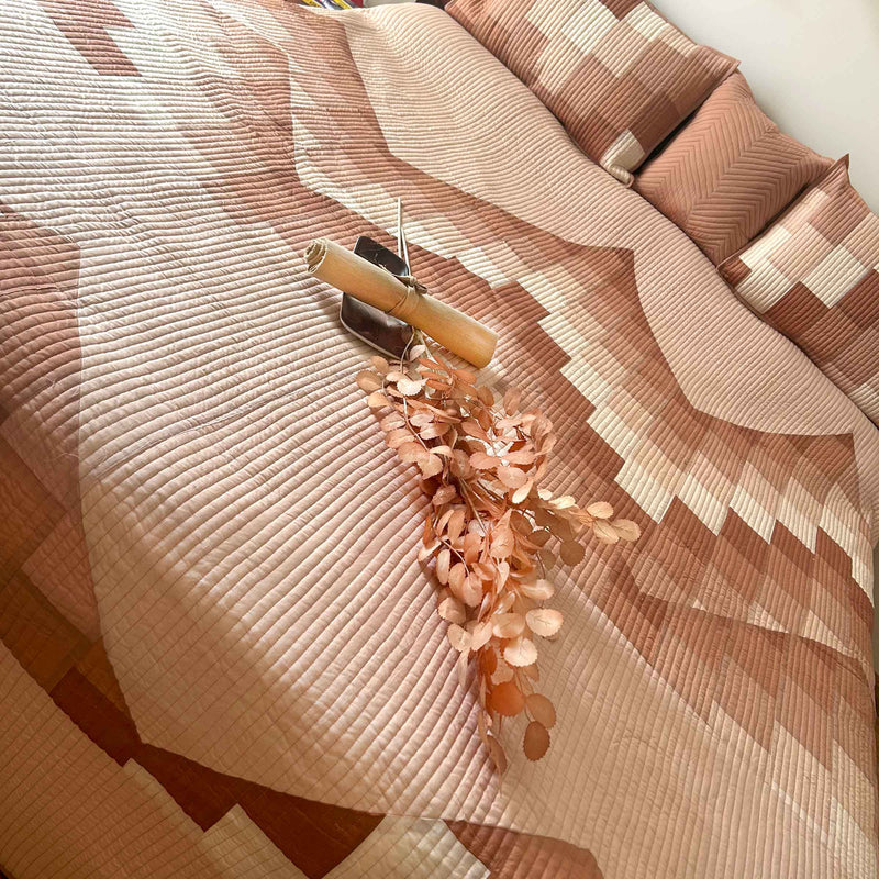 RUSSELL HINDUKUSH RANGE BEIGE PATCHWORK QUILTED BEDCOVER SET