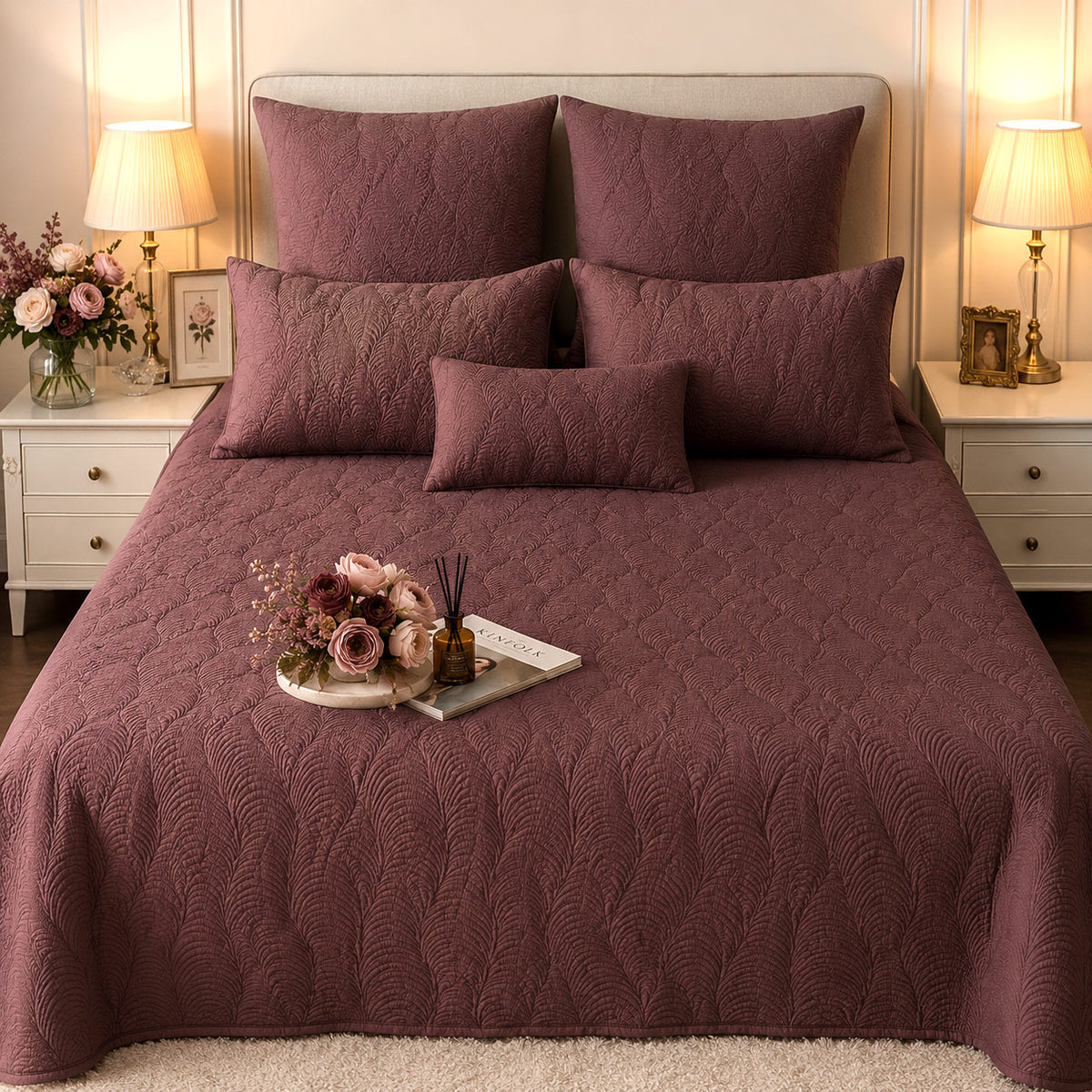HENNESSY MEDITERRANEAN SERENITY AGED MERLOT QUILTED 6 PIECE BEDCOVER SET