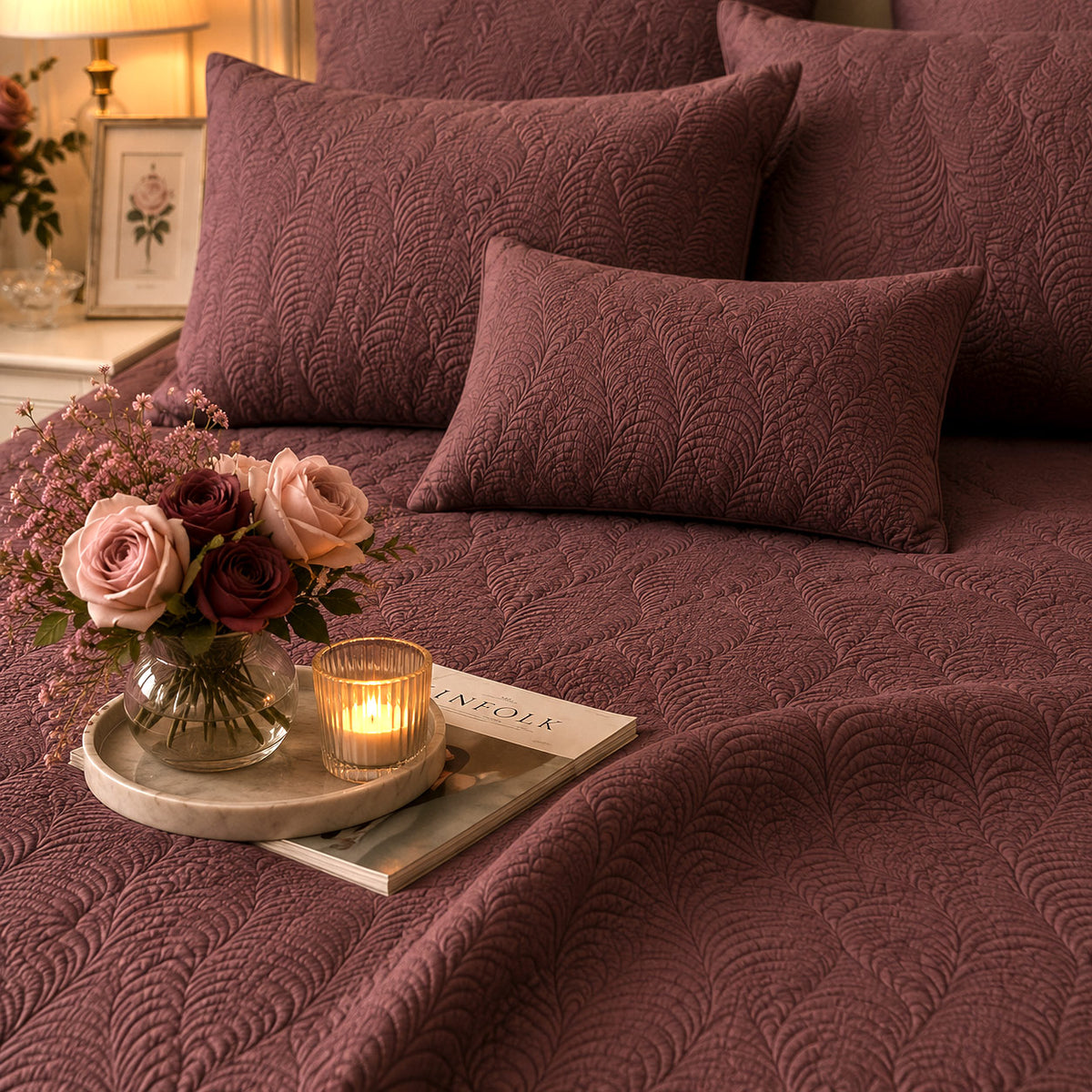 HENNESSY MEDITERRANEAN SERENITY AGED MERLOT QUILTED 6 PIECE BEDCOVER SET