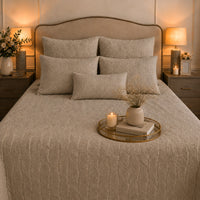 HAZLEY MEDITERRANEAN SERENITY WARM PEBBLE QUILTED 6 PIECE BEDCOVER SET