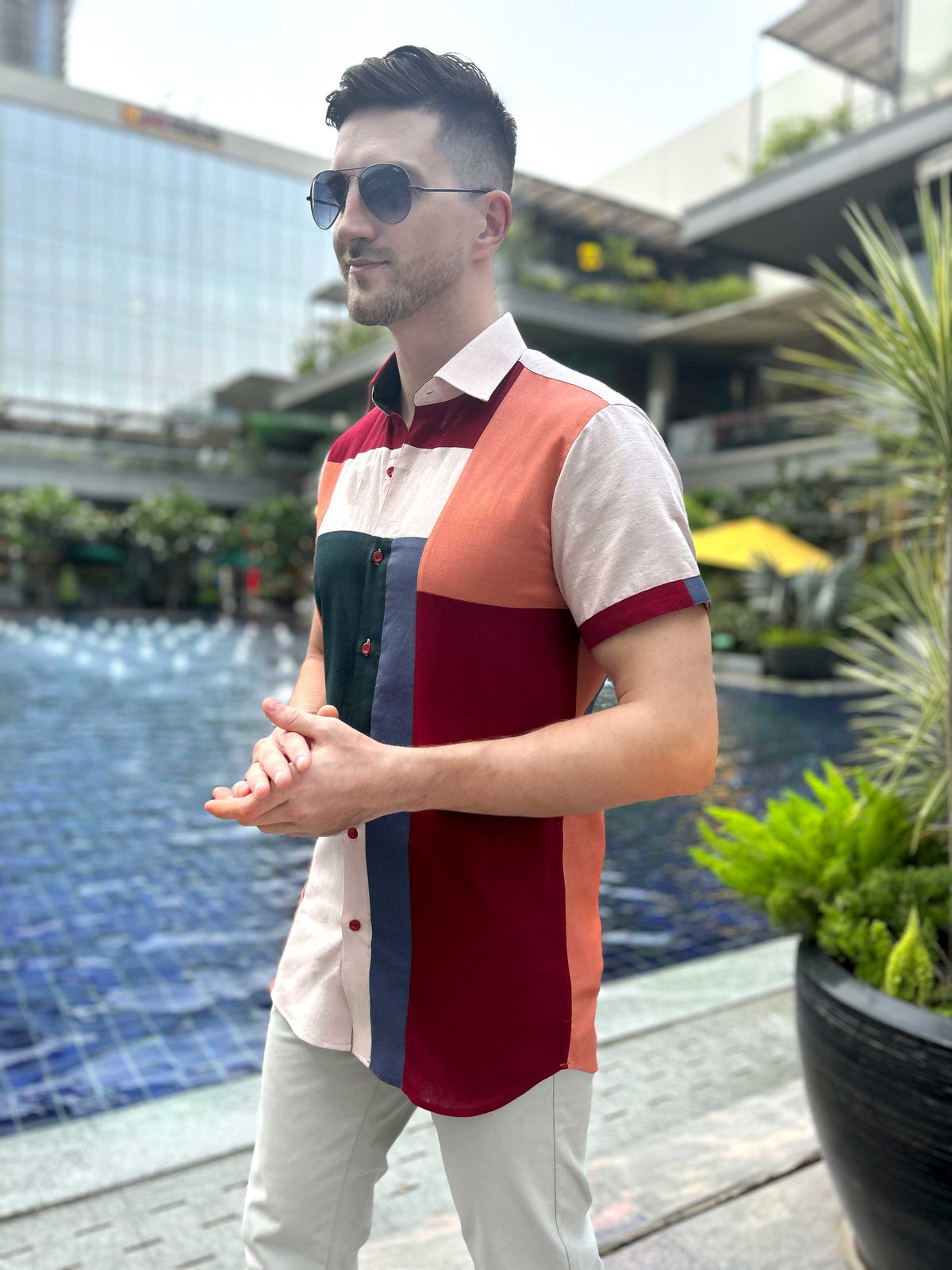 MITCHELL AMALFI WONDERS HAND WOVEN COTTON PATCHWORK SHIRT