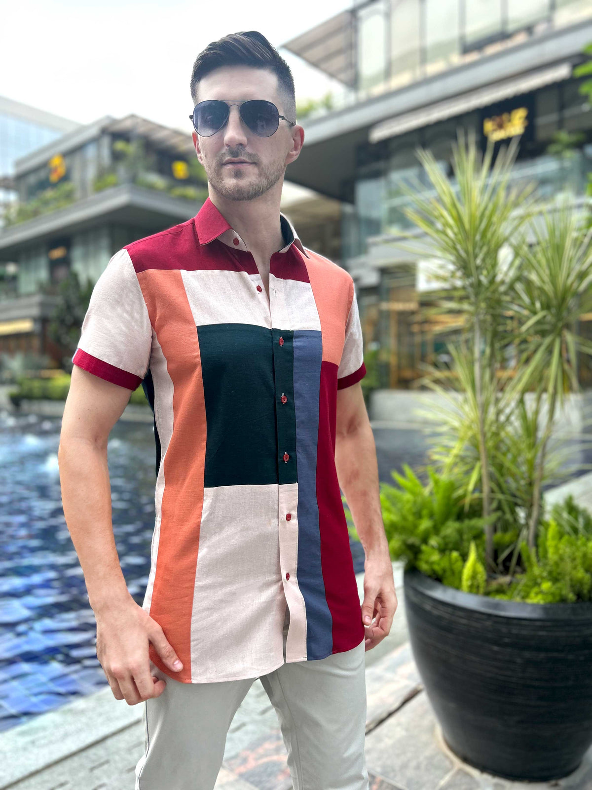 MITCHELL AMALFI WONDERS HAND WOVEN COTTON PATCHWORK SHIRT