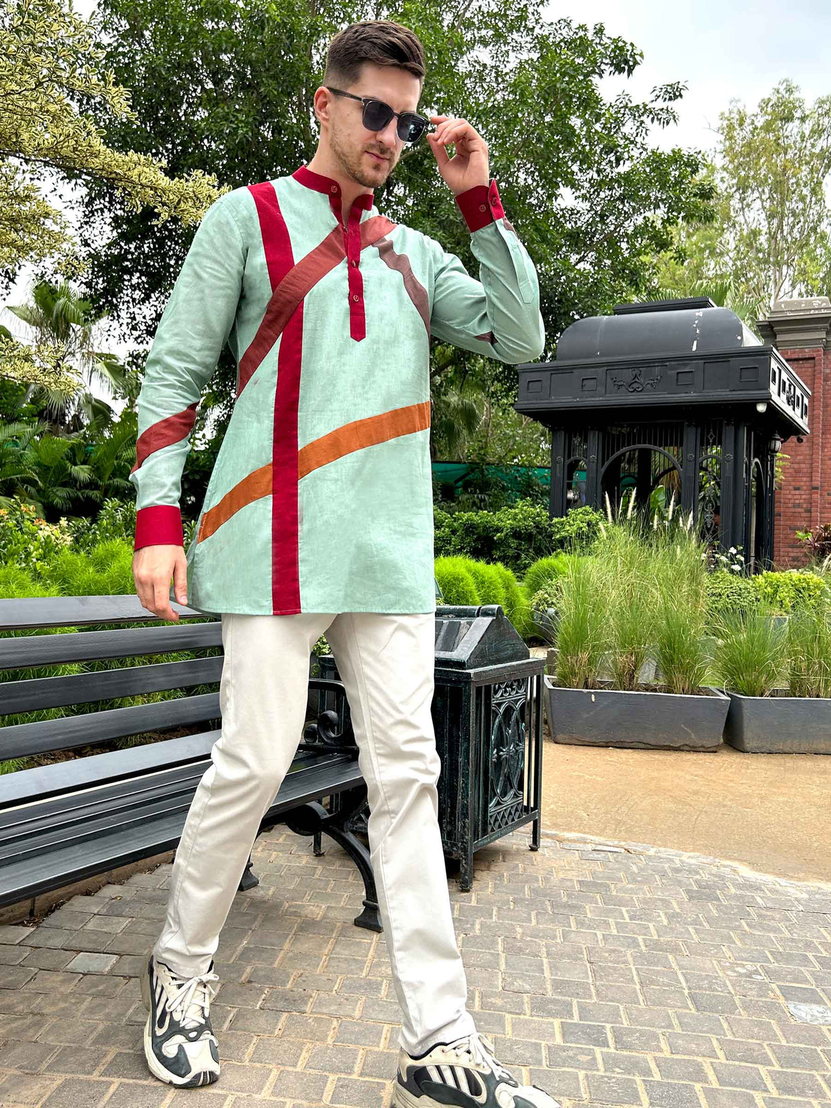 MARCO AMALFI WONDERS HAND WOVEN COTTON PATCHWORK KURTA SHIRT