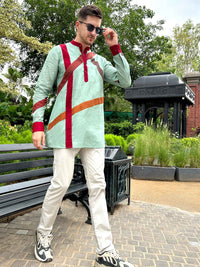 MARCO AMALFI WONDERS HAND WOVEN COTTON PATCHWORK KURTA SHIRT