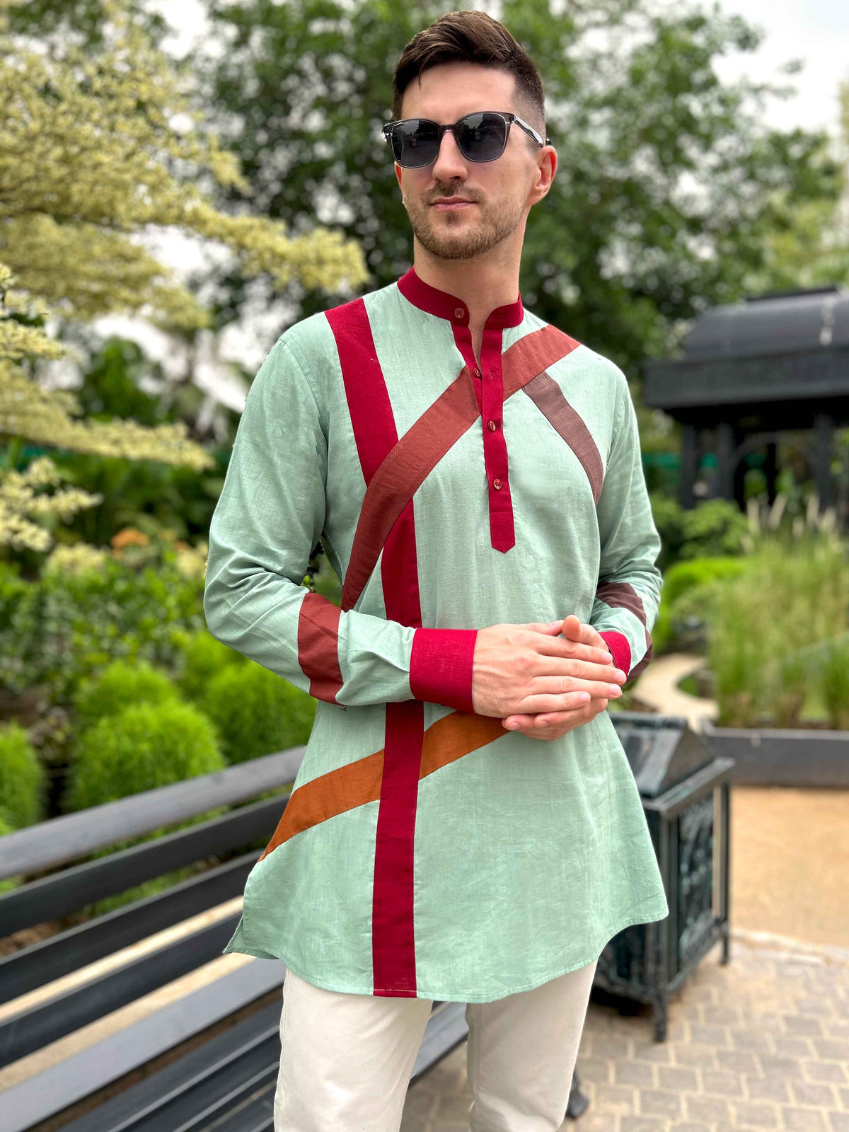 MARCO AMALFI WONDERS HAND WOVEN COTTON PATCHWORK KURTA SHIRT