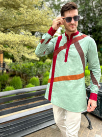 MARCO AMALFI WONDERS HAND WOVEN COTTON PATCHWORK KURTA SHIRT