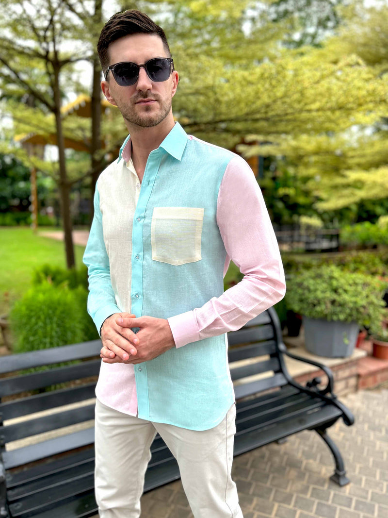 MCALLISTER AMALFI WONDERS HAND WOVEN COTTON PATCHWORK SHIRT