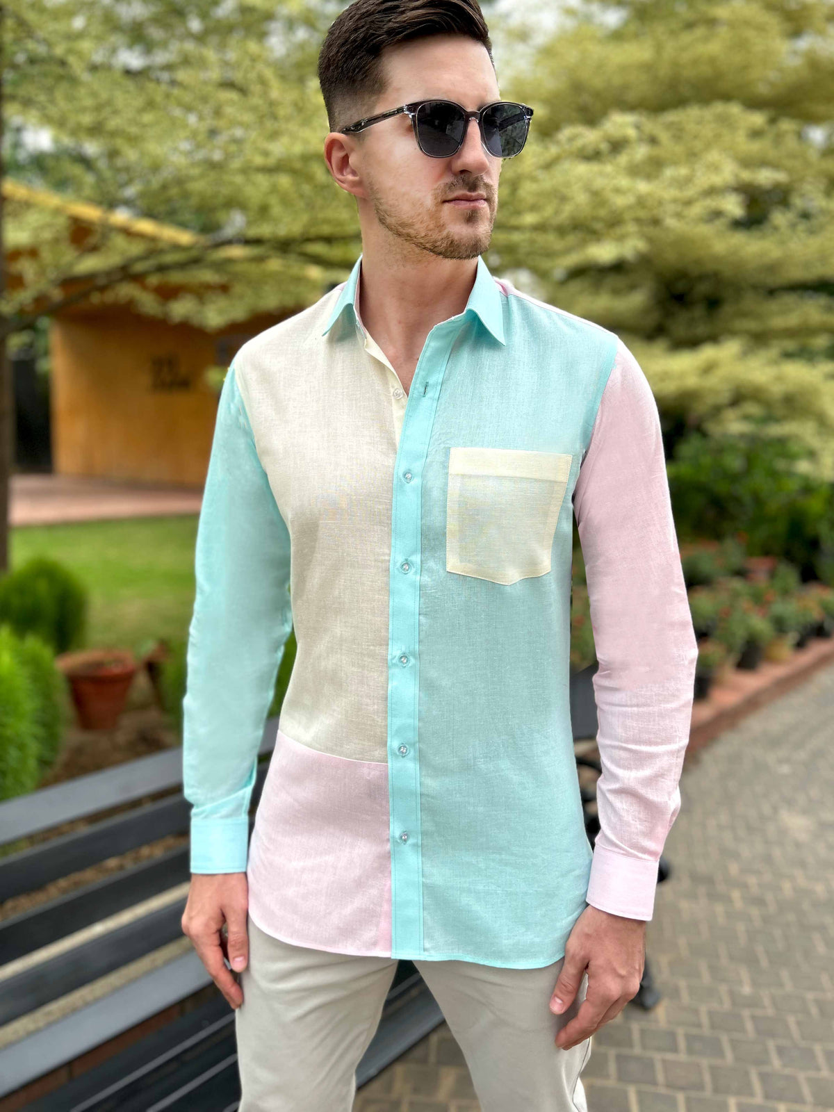 MCALLISTER AMALFI WONDERS HAND WOVEN COTTON PATCHWORK SHIRT