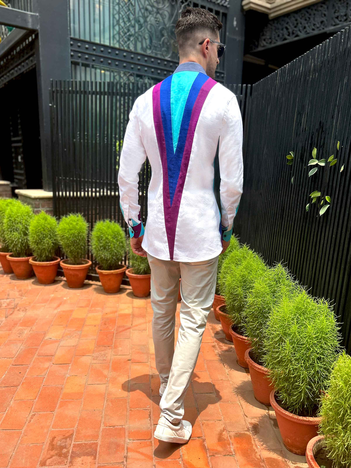 MCCLAIN AMALFI WONDERS HAND WOVEN COTTON PATCHWORK SHIRT