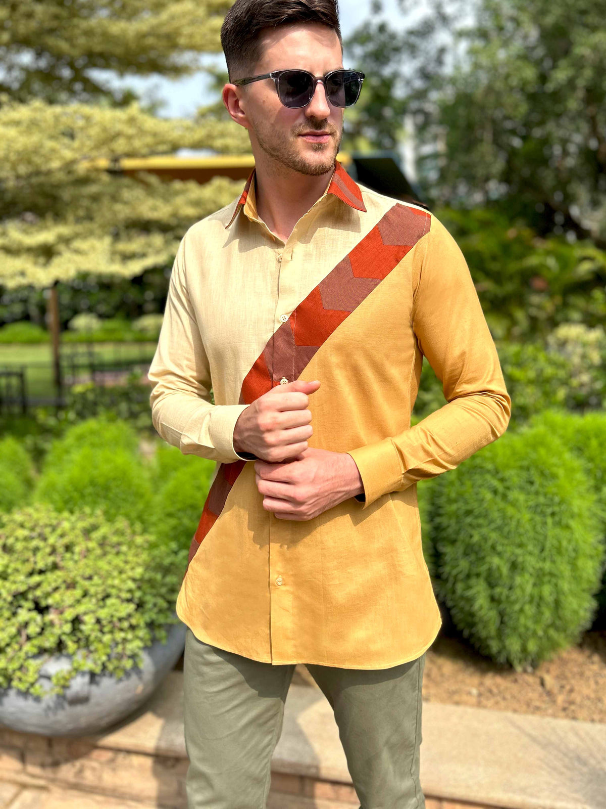 MORRIS AMALFI WONDERS HAND WOVEN COTTON PATCHWORK SHIRT