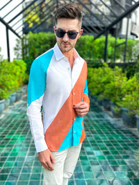 MICHAEL AMALFI WONDERS HAND WOVEN COTTON PATCHWORK SHIRT