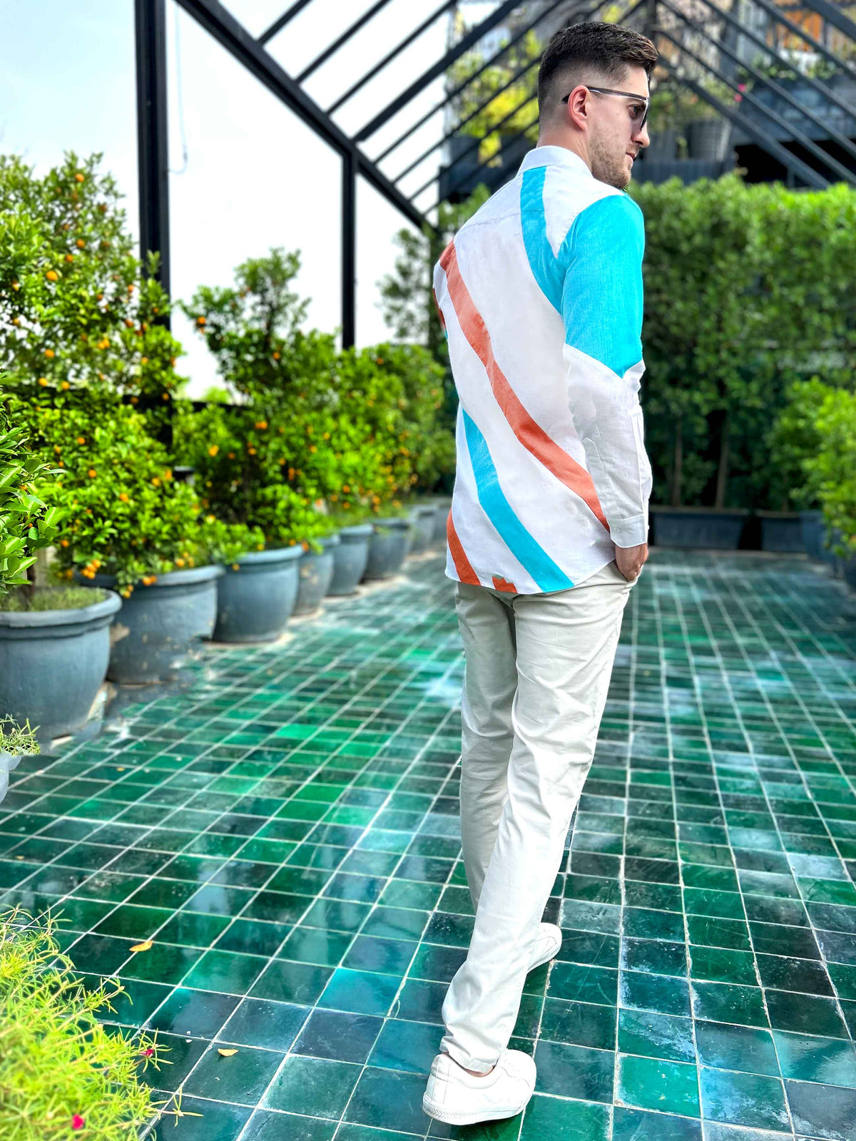 MICHAEL AMALFI WONDERS HAND WOVEN COTTON PATCHWORK SHIRT