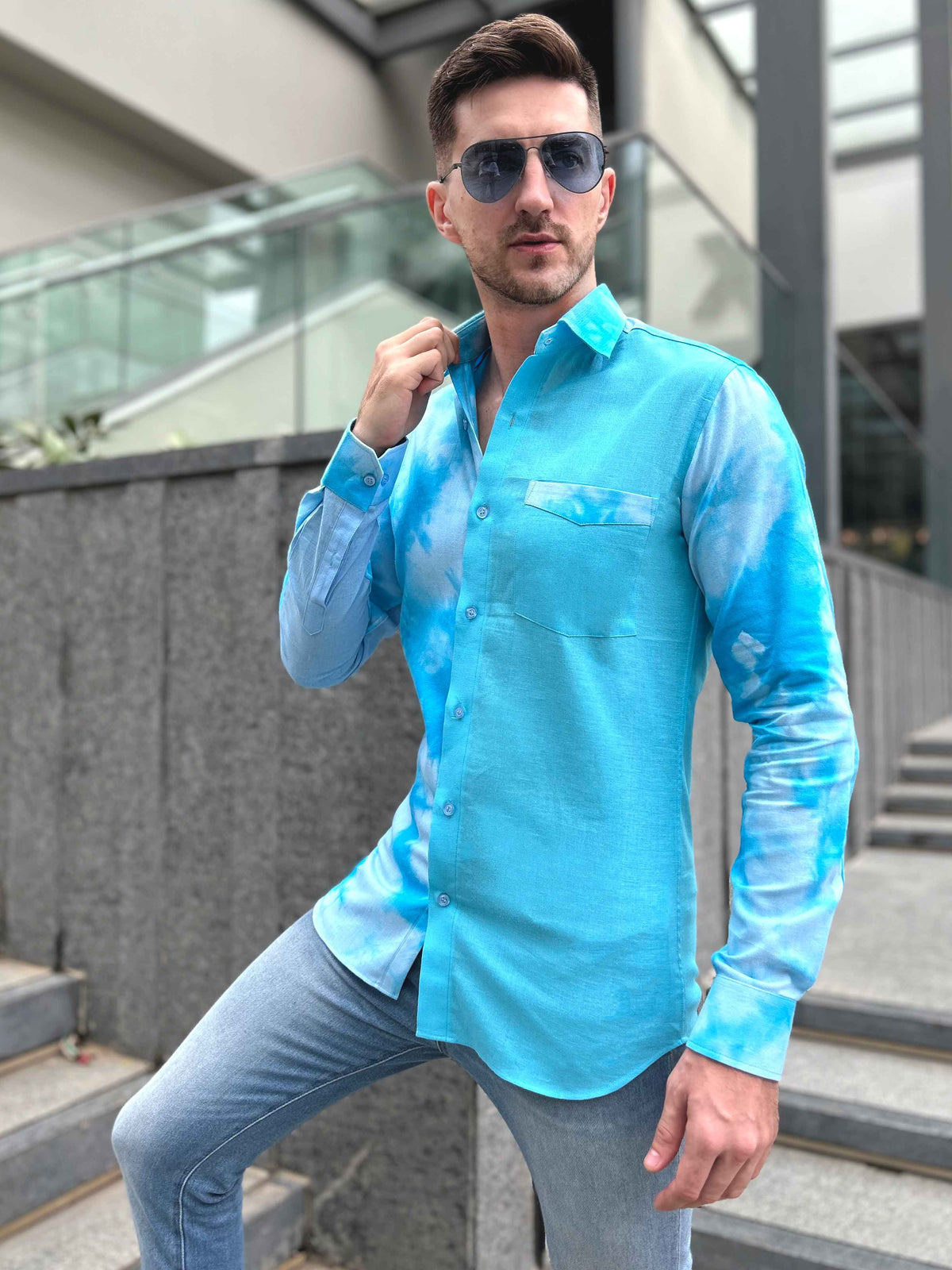 MYLES AMALFI WONDERS HAND WOVEN COTTON SHIBORI PATCHWORK SHIRT