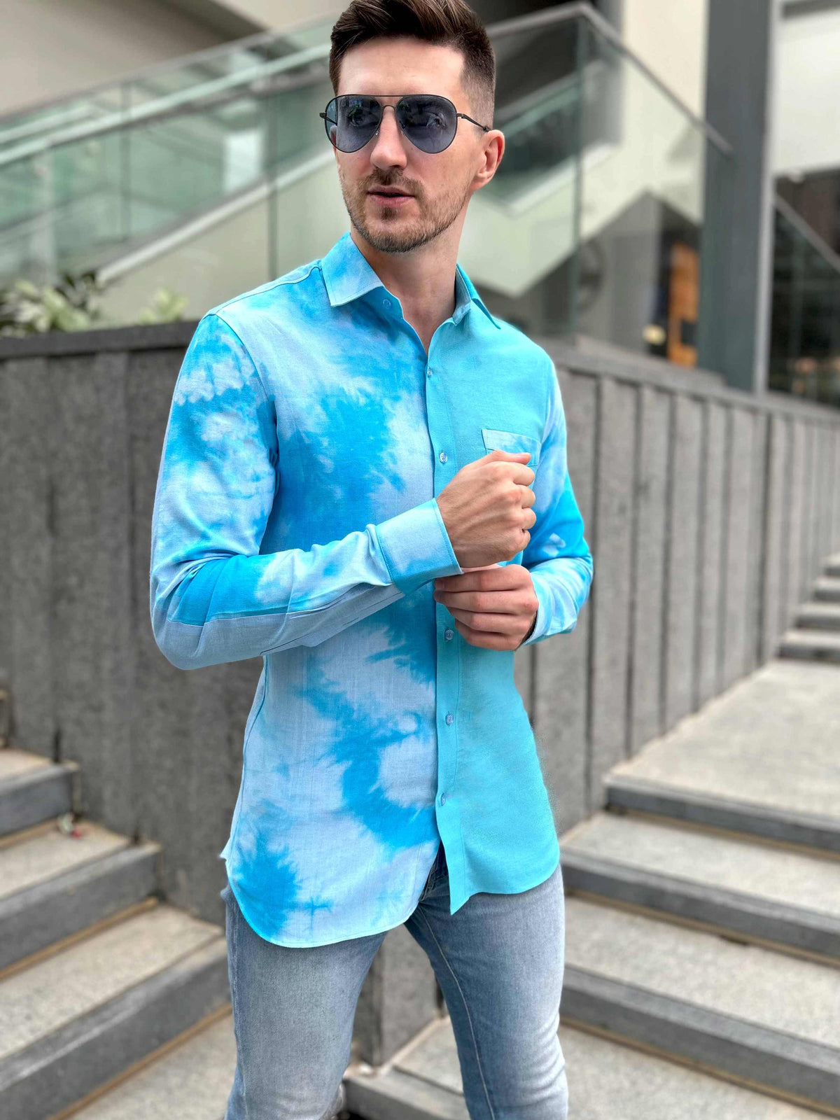 MYLES AMALFI WONDERS HAND WOVEN COTTON SHIBORI PATCHWORK SHIRT