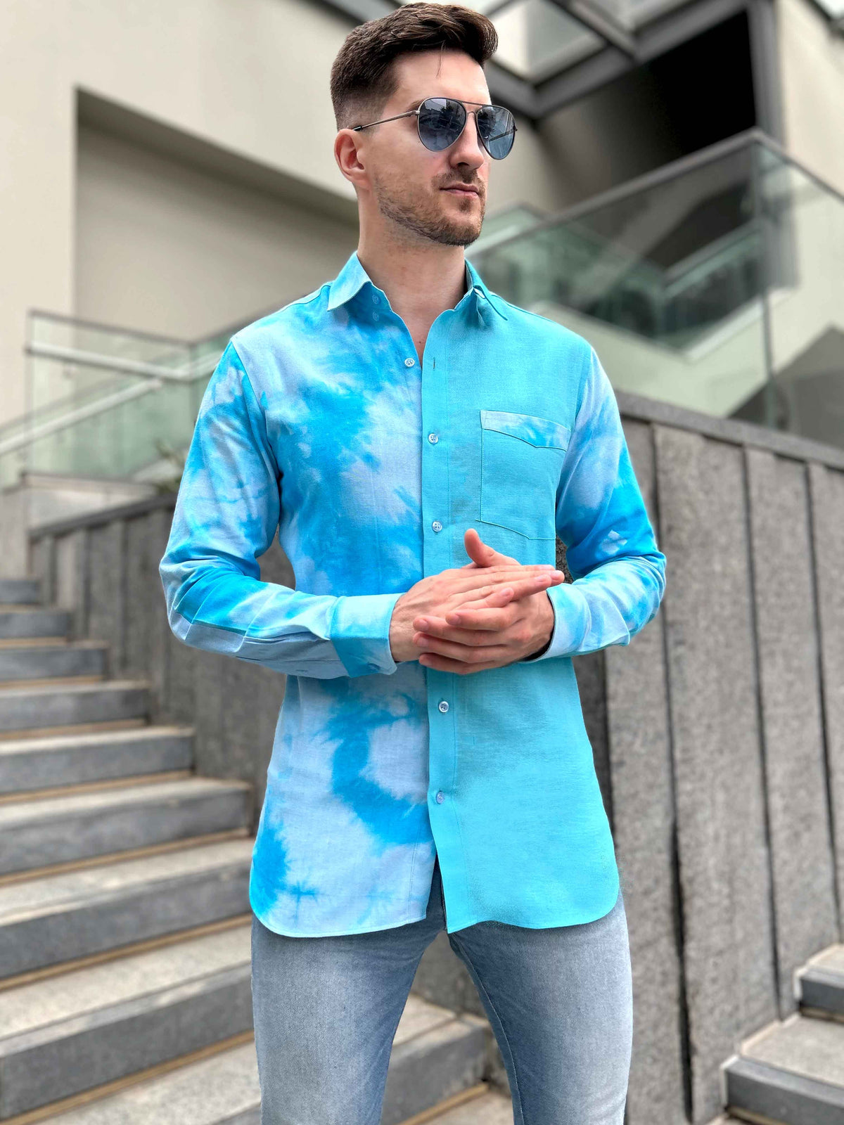 MYLES AMALFI WONDERS HAND WOVEN COTTON SHIBORI PATCHWORK SHIRT