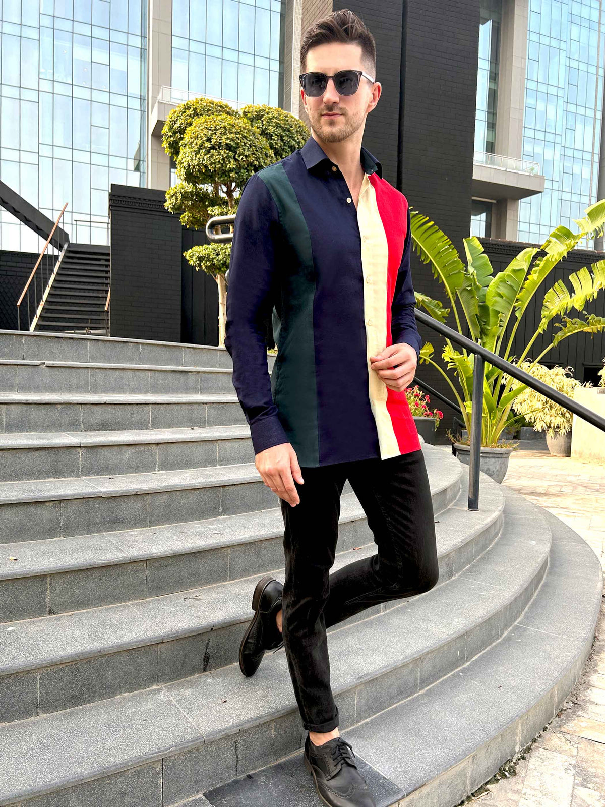 MARSHALL AMALFI WONDERS HAND WOVEN COTTON PATCHWORK SHIRT