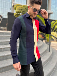 MARSHALL AMALFI WONDERS HAND WOVEN COTTON PATCHWORK SHIRT