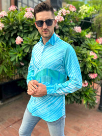 MARK AMALFI WONDERS HAND WOVEN COTTON SHIBORI PATCHWORK SHIRT