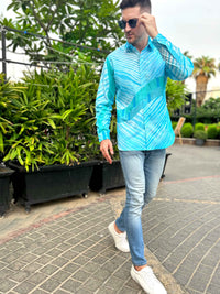 MARK AMALFI WONDERS HAND WOVEN COTTON SHIBORI PATCHWORK SHIRT